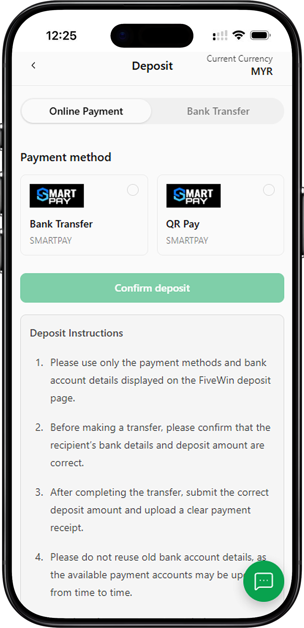 FIVEWIN Deposit – Available Payment Methods